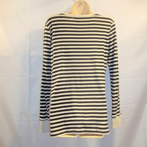 Ann Taylor LOFT Womens Cardigan Size M Striped Floral Embellished White Black - Picture 2 of 5